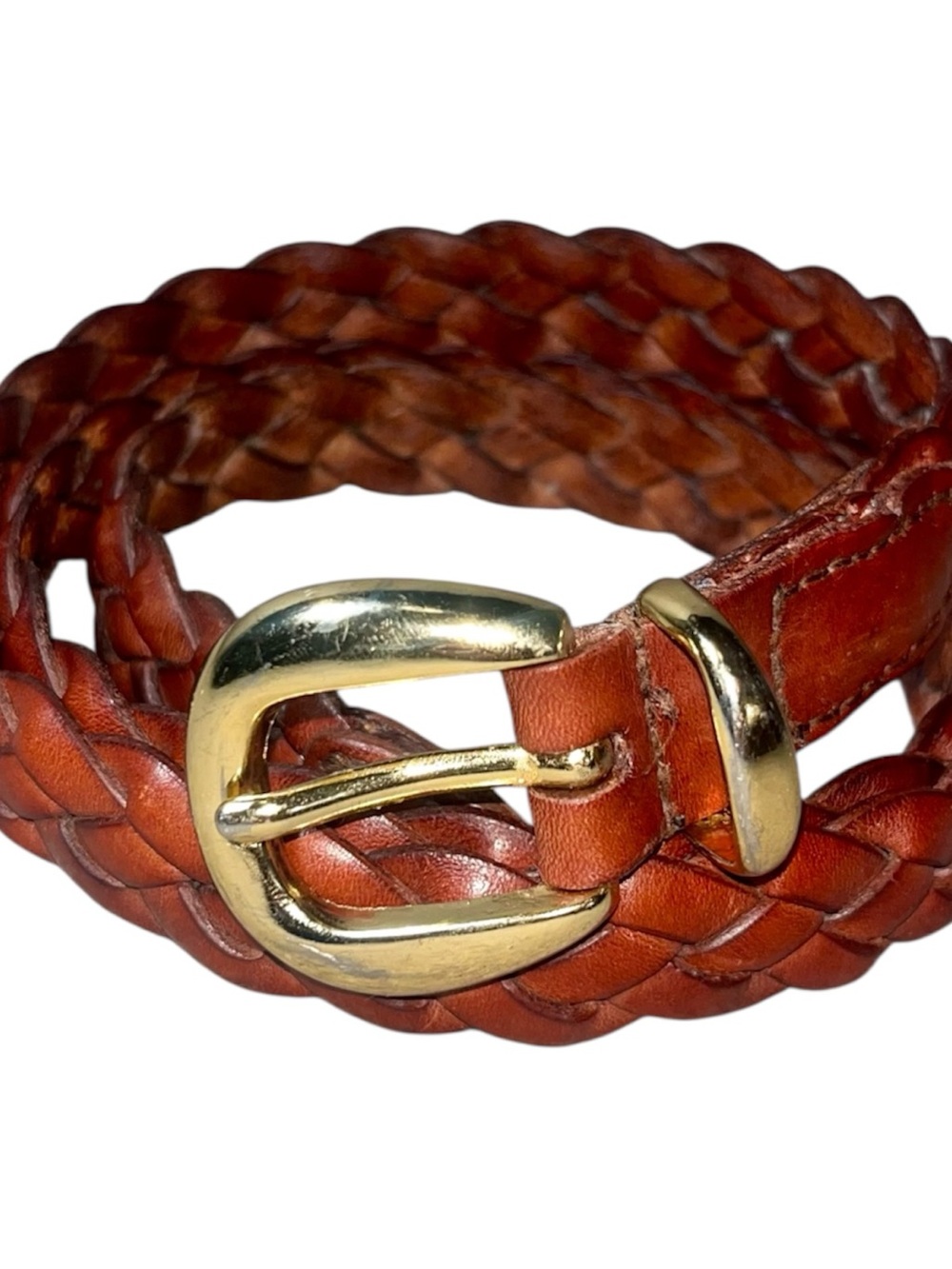 Vintage Dockers Women’s Woven Genuine Leather Belt – Size Large – Brass Buckle